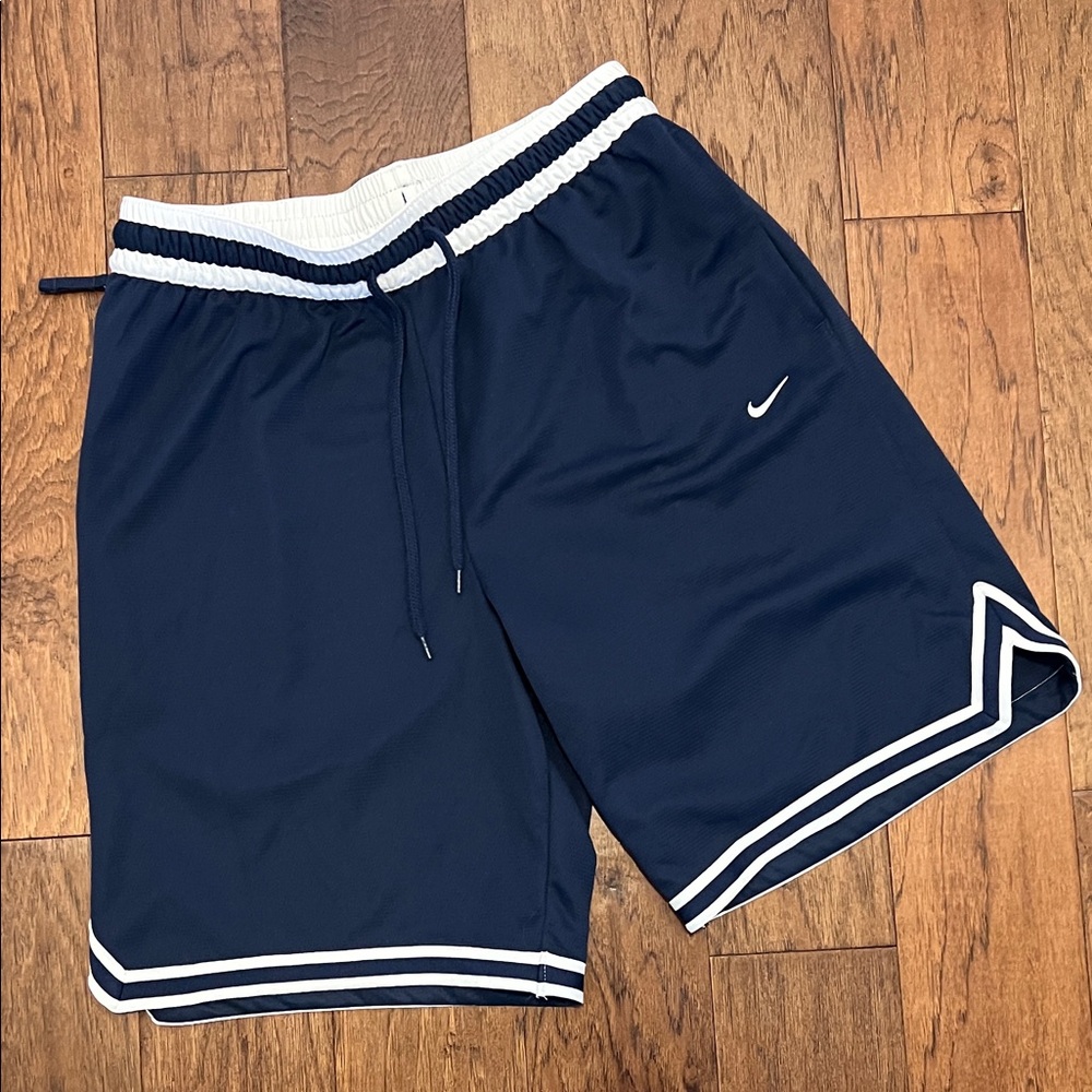 Nike Men's Dark Blue Athletic Shorts with White Accents